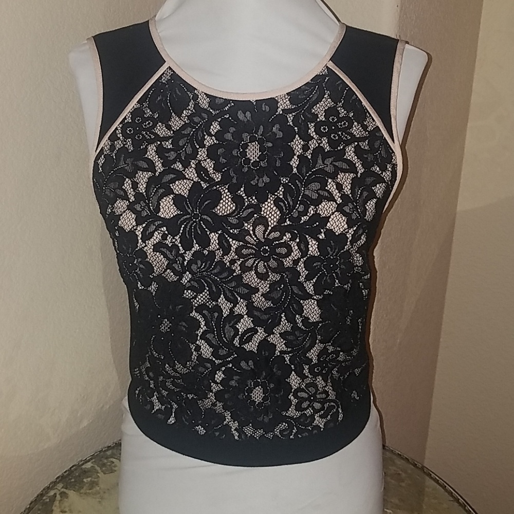 Lacy black-cream colored crop top